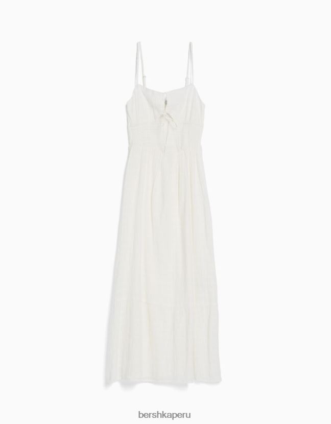 blanco Bershka mujer vestido midi de tiras con abertura y volantes 806J6B138