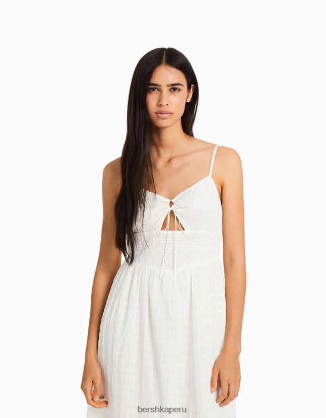 blanco Bershka mujer vestido midi de tiras con abertura y volantes 806J6B66