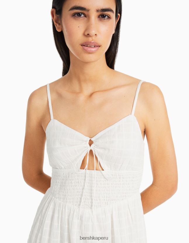 blanco Bershka mujer vestido midi de tiras con abertura y volantes 806J6B66