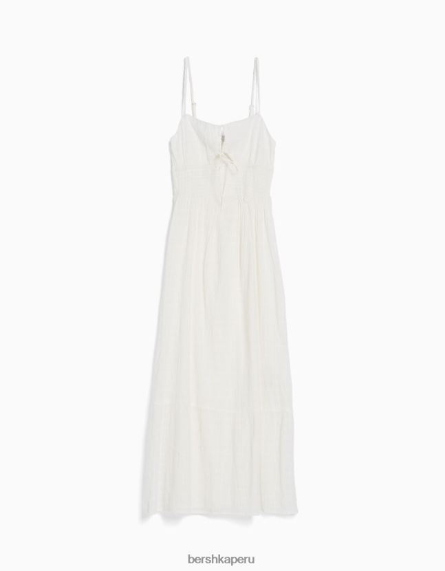 blanco Bershka mujer vestido midi de tiras con abertura y volantes 806J6B66