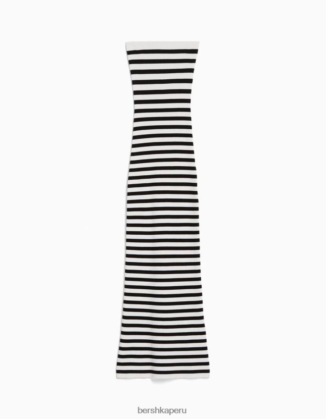 blanco Bershka mujer vestido midi palabra de honor a rayas 806J6B43