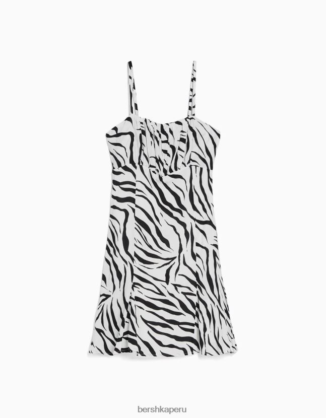 blanco negro Bershka mujer vestido corto estampado con tiras 806J6B186