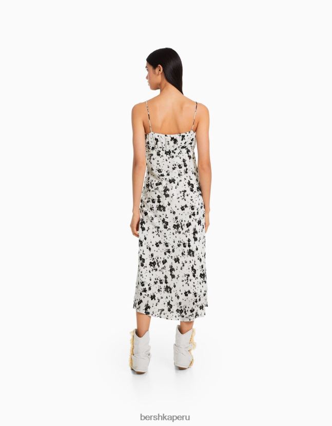 blanco negro Bershka mujer vestido midi de crepé con tiras 806J6B65