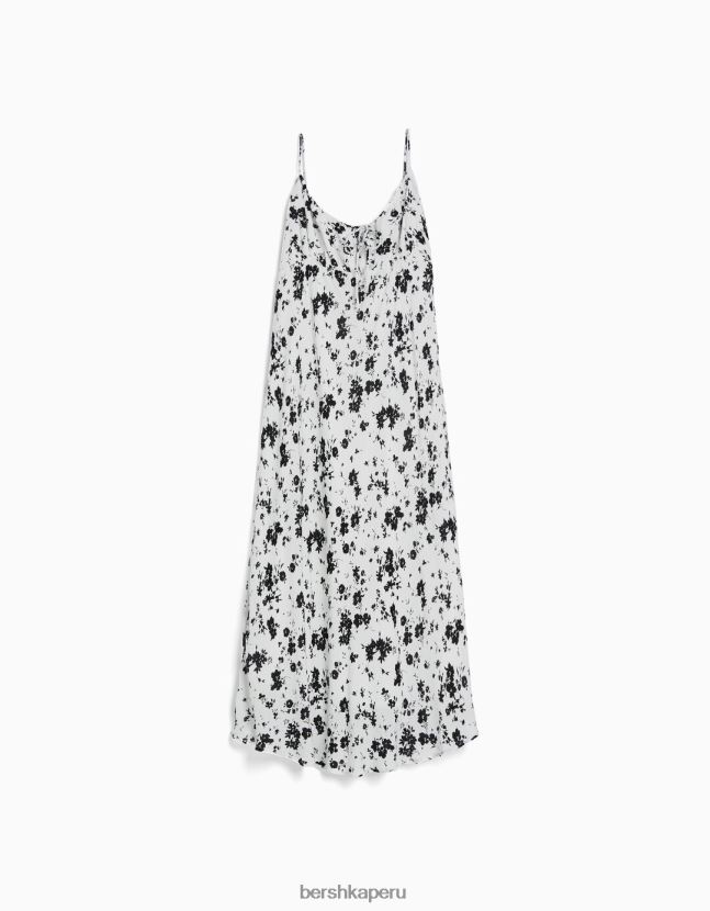 blanco negro Bershka mujer vestido midi de crepé con tiras 806J6B65