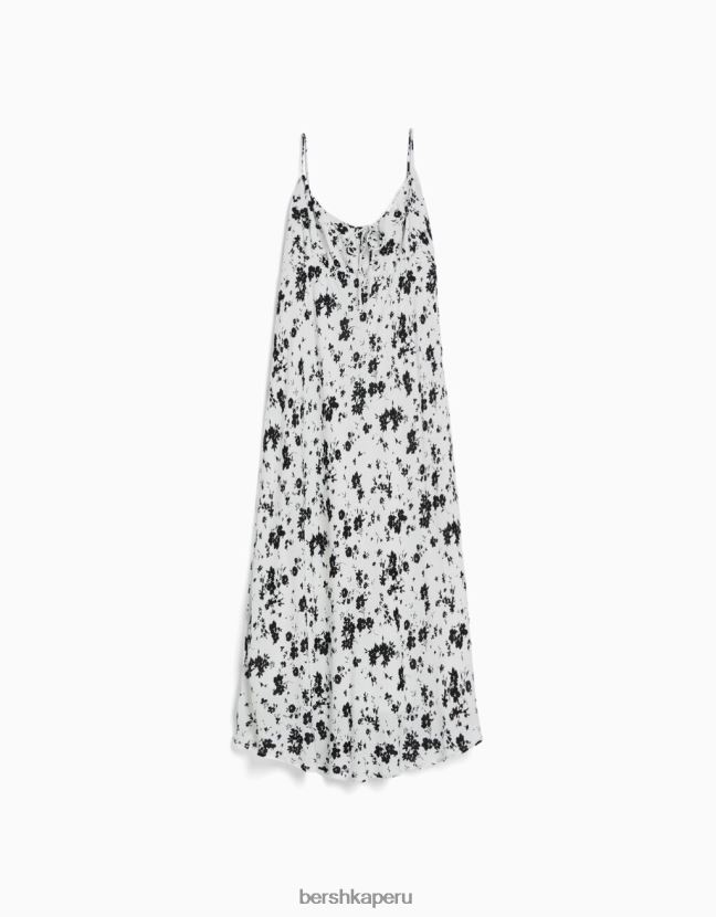 blanco negro Bershka mujer vestido midi de crepé con tiras 806J6B74