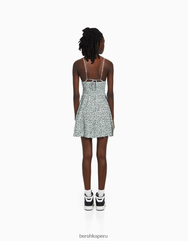 blanco negro Bershka mujer vestido mini estampado con cuello halter 806J6B269