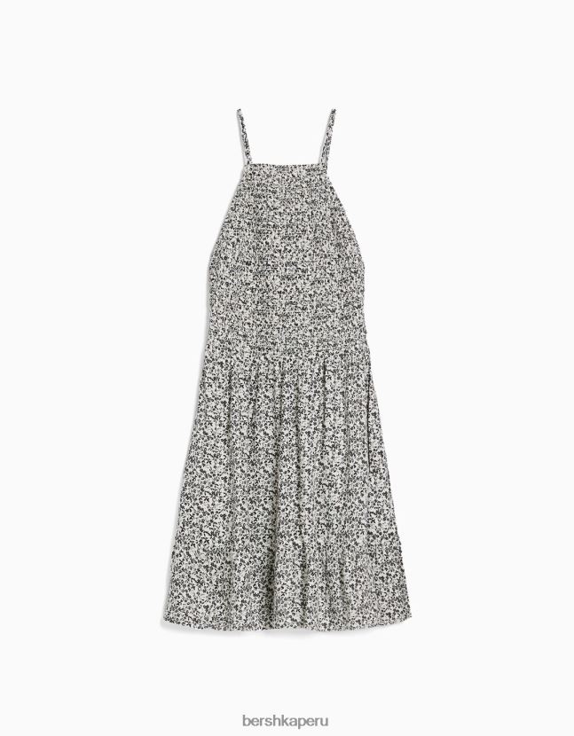 blanco negro Bershka mujer vestido mini estampado con cuello halter 806J6B269