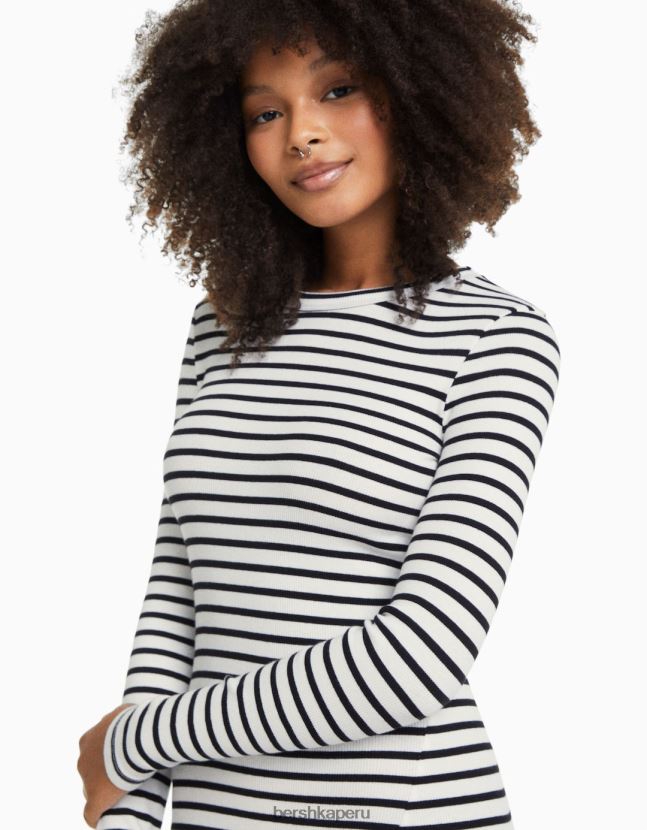 blanquecino Bershka mujer vestido corto de canalé con manga larga 806J6B235