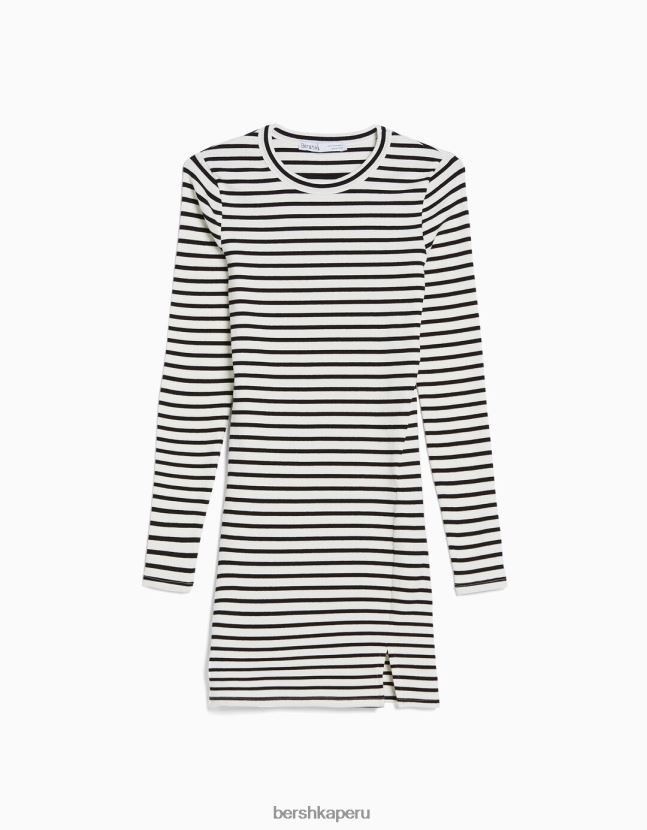 blanquecino Bershka mujer vestido corto de canalé con manga larga 806J6B235