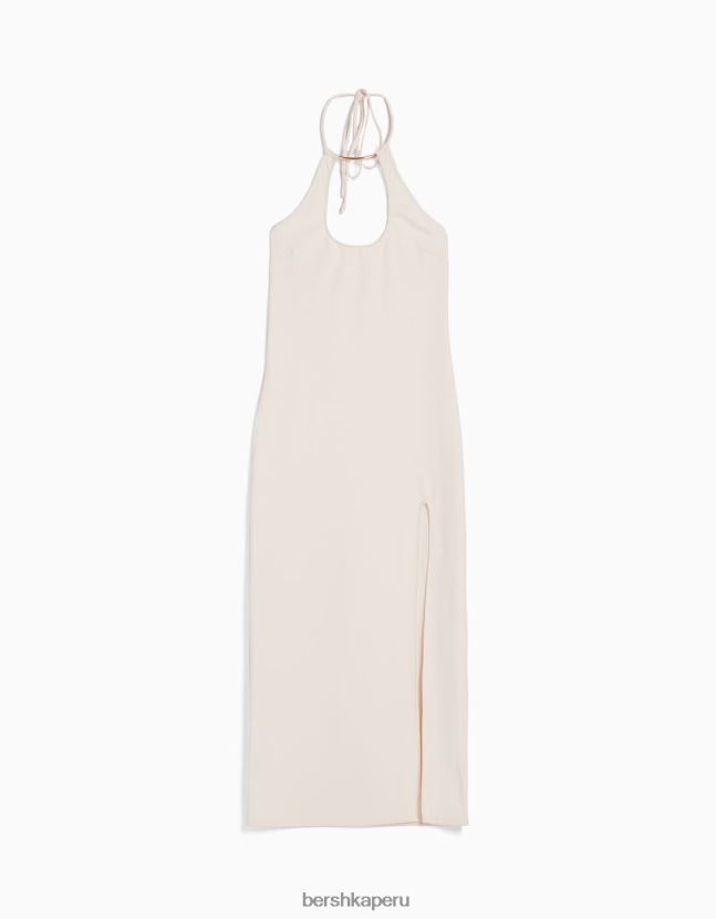 blanquecino Bershka mujer vestido midi ajustado con detalle de cuello 806J6B128