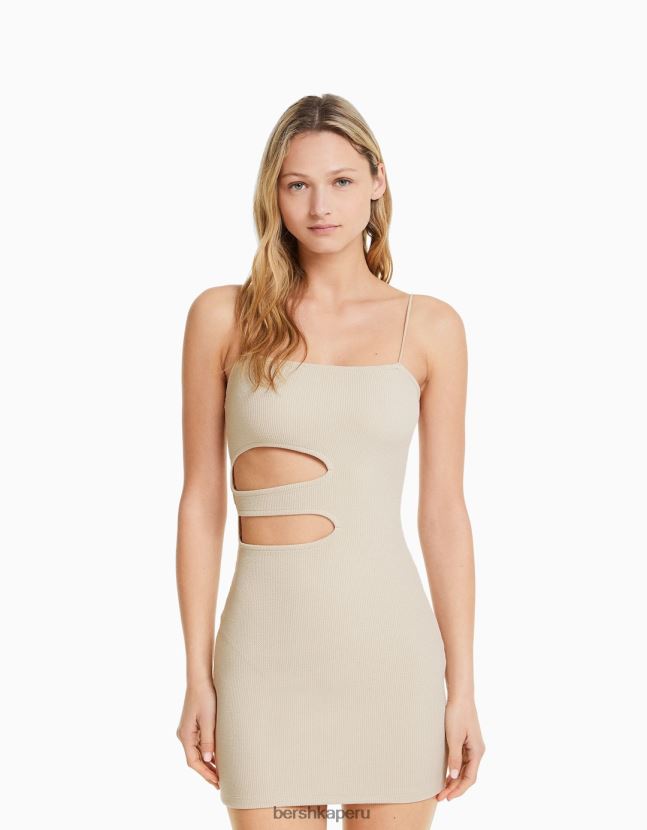 camello Bershka mujer minivestido de tiras con detalle de aberturas 806J6B229