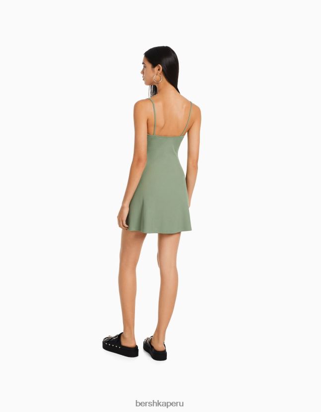 caqui Bershka mujer mini vestido con detalle de encaje 806J6B115