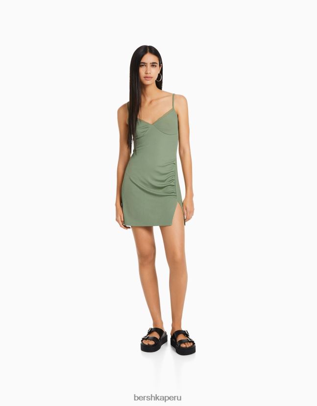caqui Bershka mujer mini vestido con detalle de encaje 806J6B115