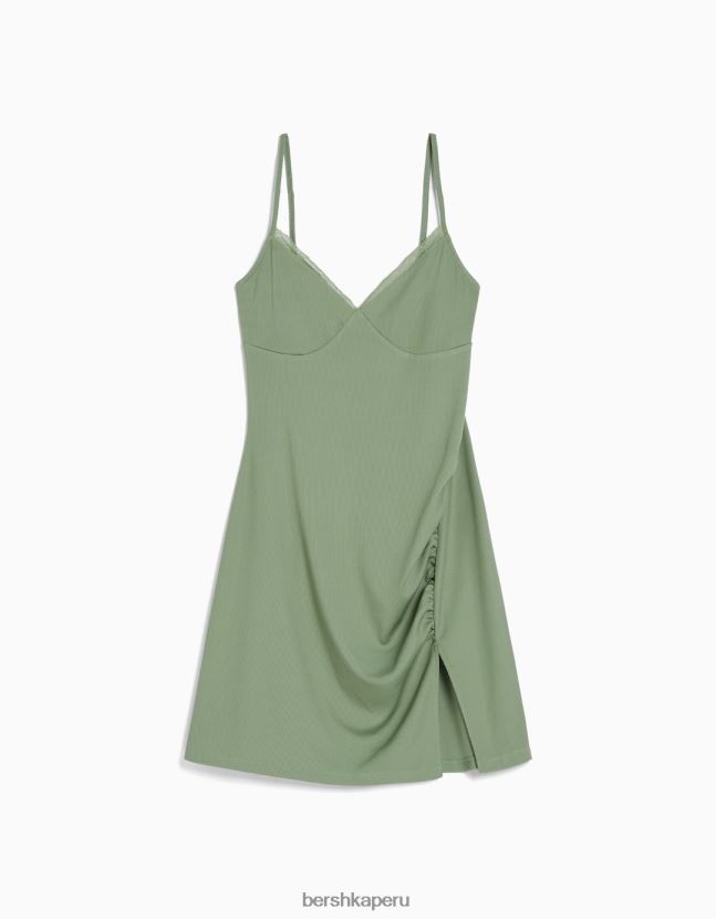 caqui Bershka mujer mini vestido con detalle de encaje 806J6B115
