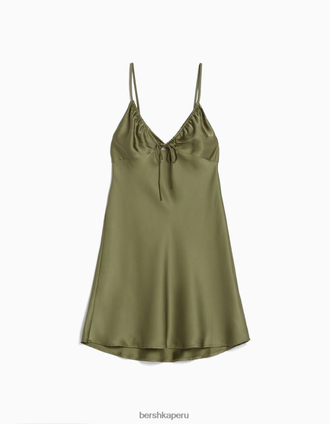 caqui Bershka mujer minivestido fluido de satén con tiras y frunces 806J6B4111