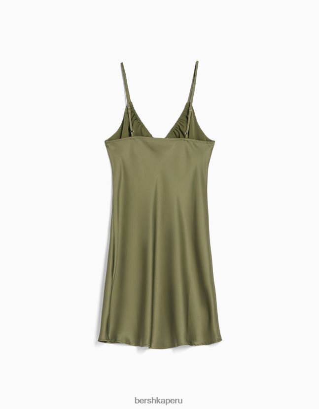 caqui Bershka mujer minivestido fluido de satén con tiras y frunces 806J6B4111