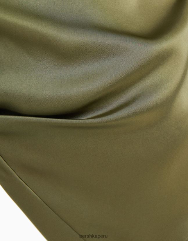 caqui Bershka mujer minivestido fluido de satén con tiras y frunces 806J6B70