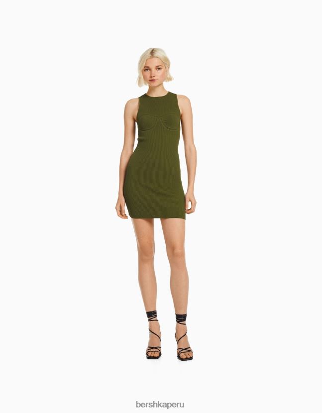 caqui Bershka mujer vestido corto de punto abierto sin mangas 806J6B166