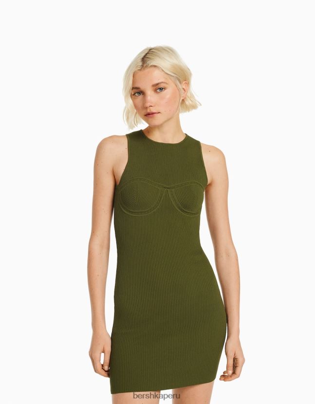 caqui Bershka mujer vestido corto de punto abierto sin mangas 806J6B166