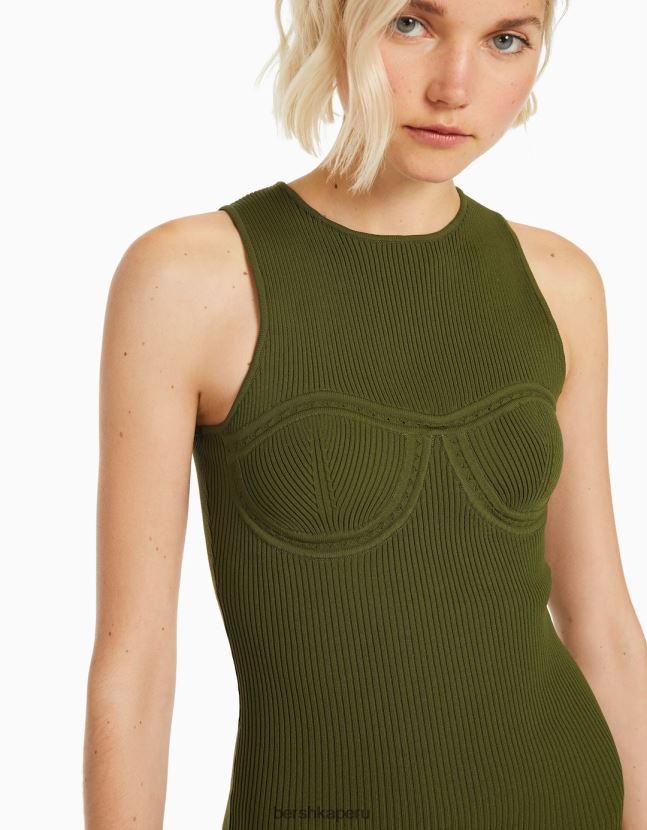 caqui Bershka mujer vestido corto de punto abierto sin mangas 806J6B166