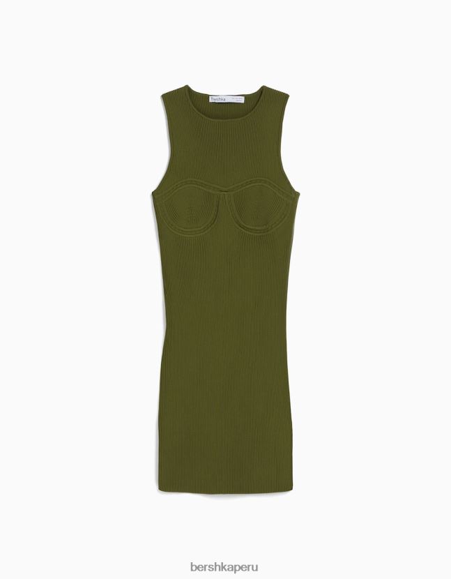 caqui Bershka mujer vestido corto de punto abierto sin mangas 806J6B166