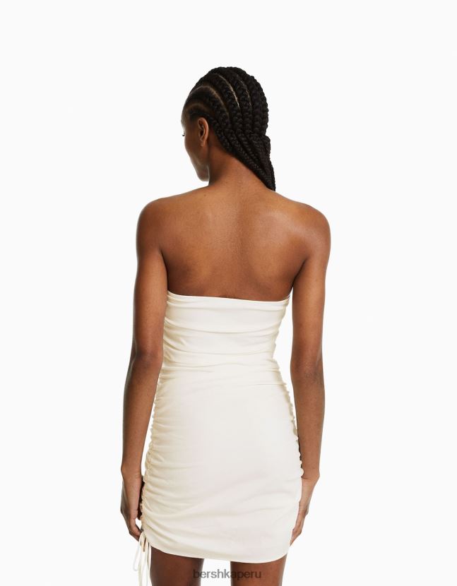crema Bershka mujer mini vestido ajustado con fruncido en el lateral 806J6B226