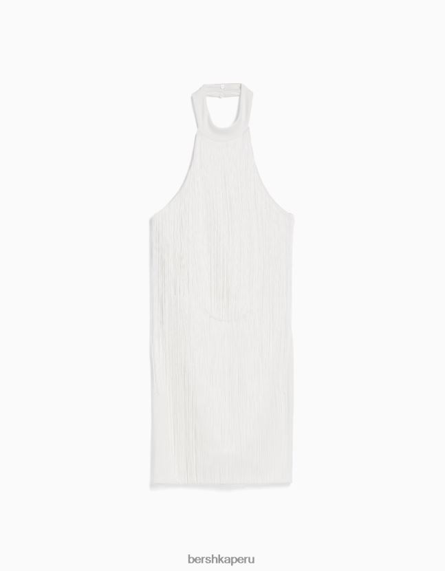crema Bershka mujer mini vestido con escote halter y flecos 806J6B277