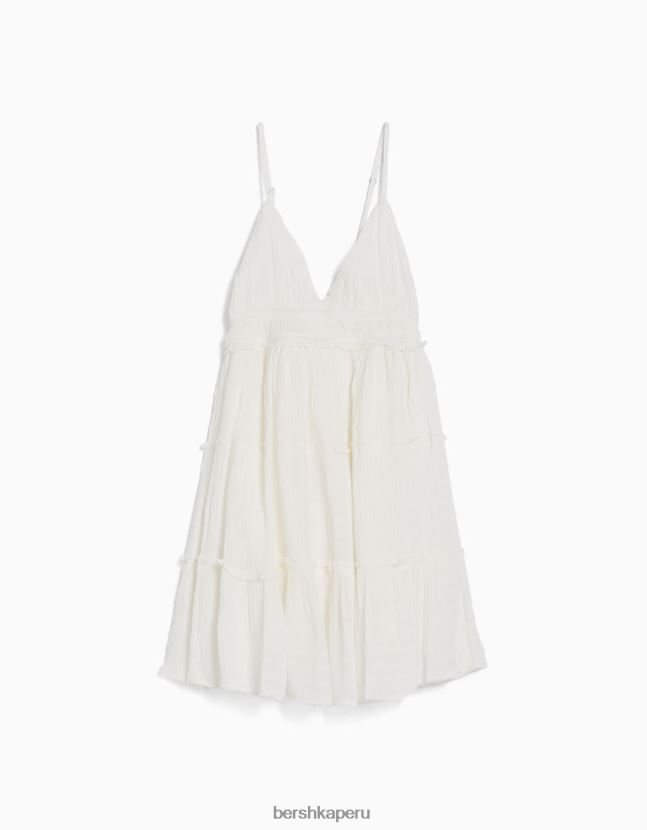 crema Bershka mujer mini vestido con tirantes con volantes 806J6B4091
