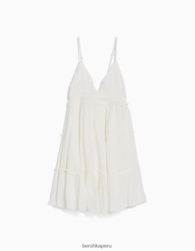crema Bershka mujer mini vestido con tirantes con volantes 806J6B80