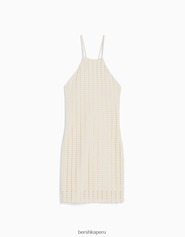 crema Bershka mujer mini vestido de crochet con cuello halter 806J6B4099