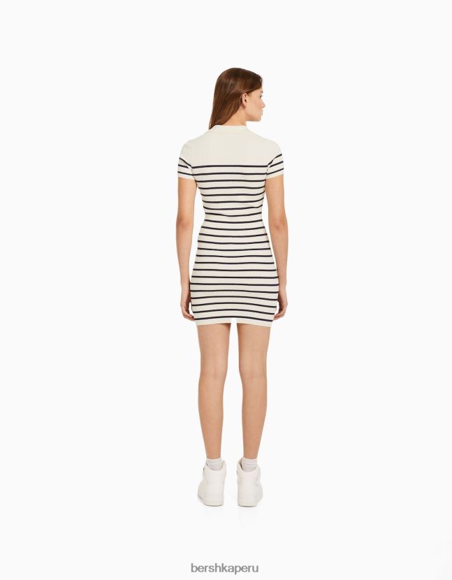 crema Bershka mujer mini vestido de manga corta con cuello de polo 806J6B266