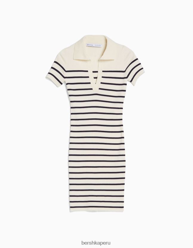 crema Bershka mujer mini vestido de manga corta con cuello de polo 806J6B266