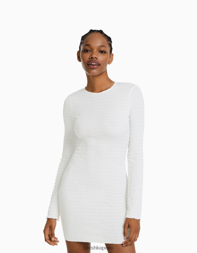 crema Bershka mujer mini vestido de manga larga con abertura en la espalda y lazo 806J6B231