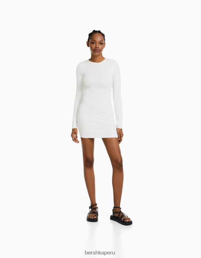 crema Bershka mujer mini vestido de manga larga con abertura en la espalda y lazo 806J6B231