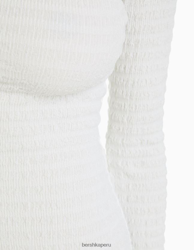 crema Bershka mujer mini vestido de manga larga con abertura en la espalda y lazo 806J6B231