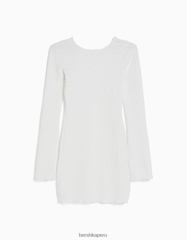 crema Bershka mujer mini vestido de manga larga con abertura en la espalda y lazo 806J6B4105