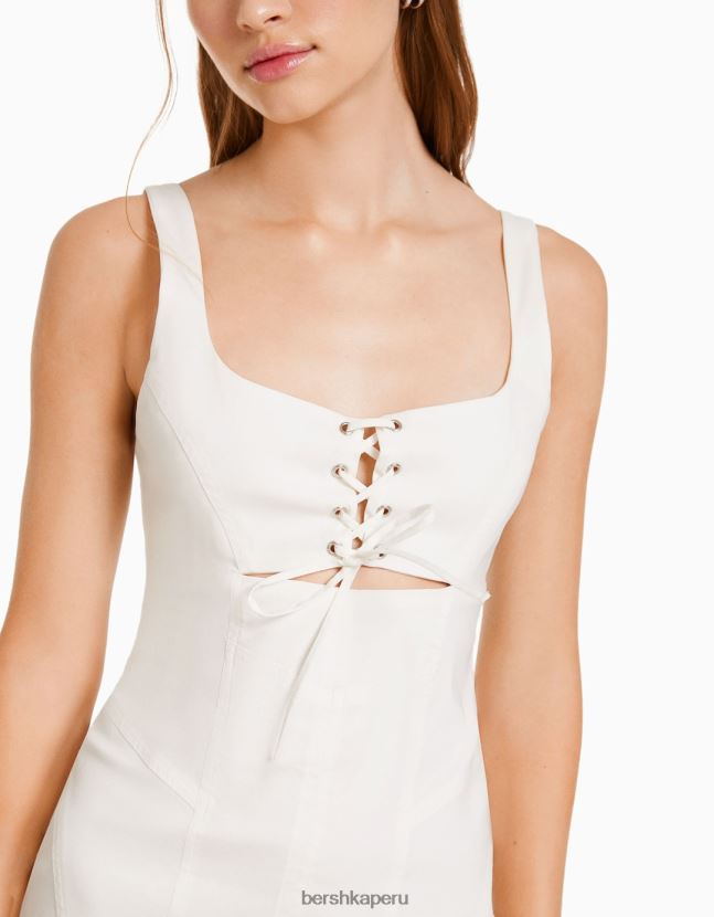crema Bershka mujer mini vestido de tirantes con lazos y detalle de aberturas 806J6B121