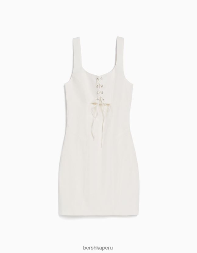 crema Bershka mujer mini vestido de tirantes con lazos y detalle de aberturas 806J6B121