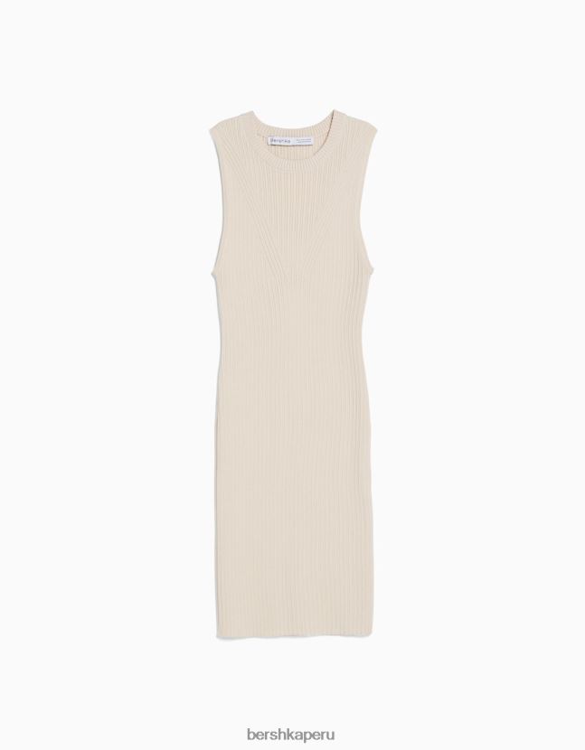 crema Bershka mujer vestido corto de canalé 806J6B242