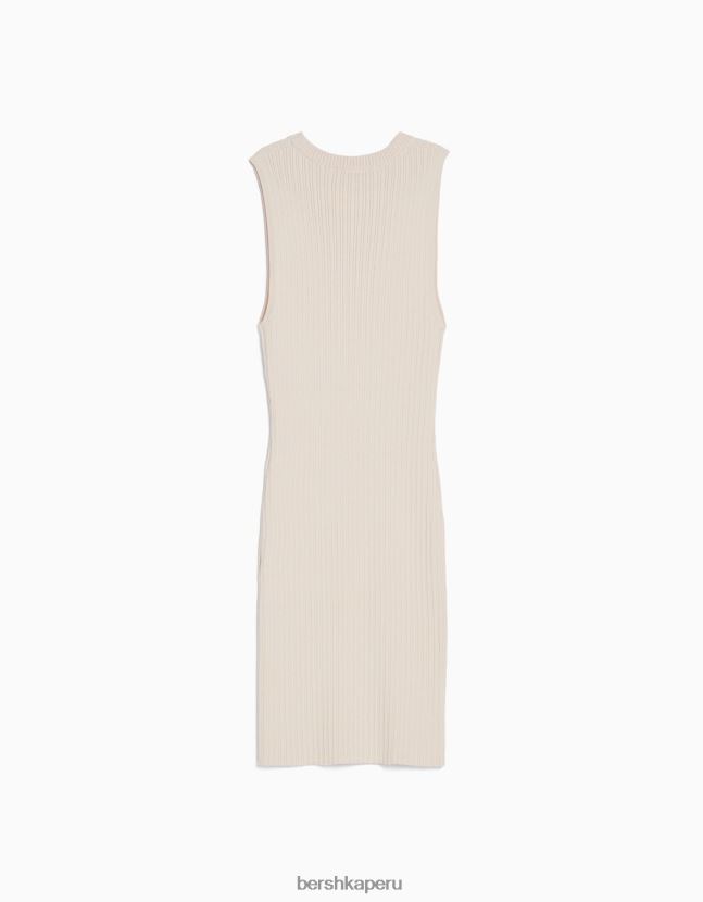 crema Bershka mujer vestido corto de canalé 806J6B242