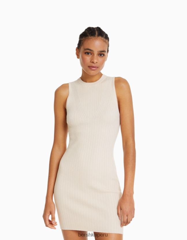 crema Bershka mujer vestido corto de canalé 806J6B244