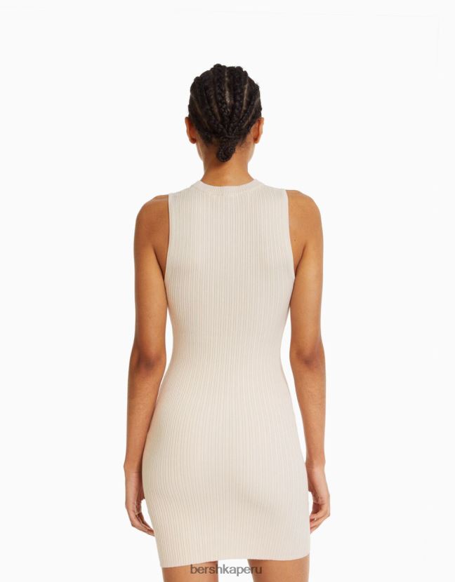 crema Bershka mujer vestido corto de canalé 806J6B244