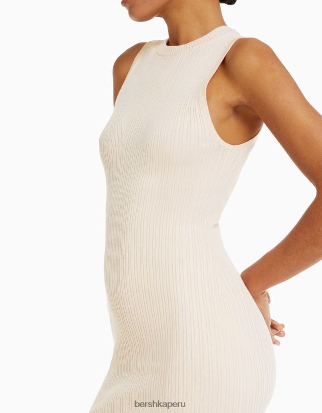 crema Bershka mujer vestido corto de canalé 806J6B244