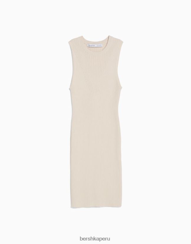 crema Bershka mujer vestido corto de canalé 806J6B244