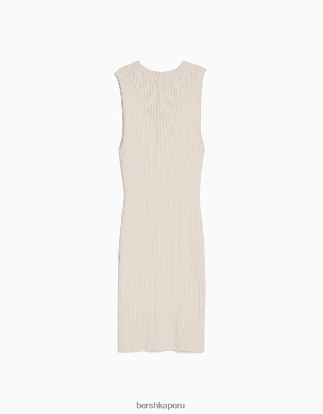 crema Bershka mujer vestido corto de canalé 806J6B4098