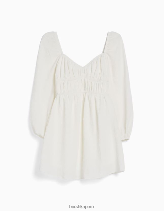 crema Bershka mujer vestido corto de manga larga con tejido texturizado 806J6B224