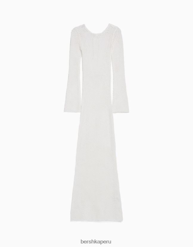 crema Bershka mujer vestido de malla midi de manga larga 806J6B999