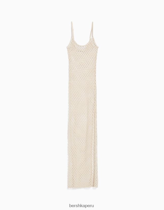 crema Bershka mujer vestido largo de malla con tirantes 806J6B1880