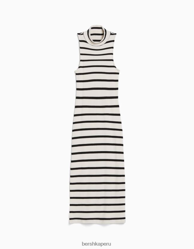 crema Bershka mujer vestido midi a rayas sin mangas 806J6B250
