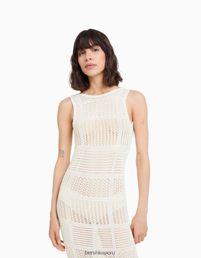 crema Bershka mujer vestido midi con abertura en la espalda 806J6B157